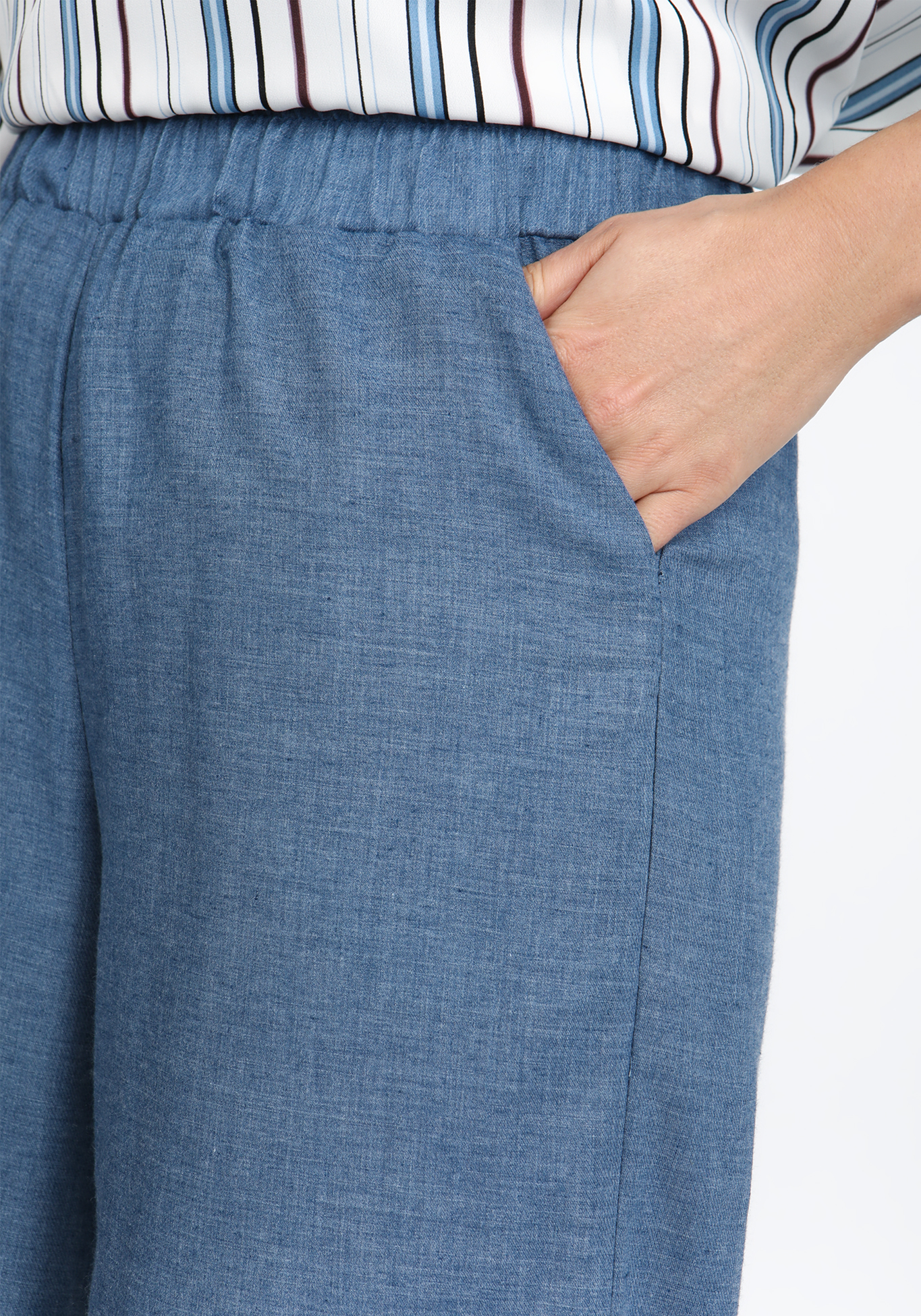 Брюки из хлопка широкого кроя на резинке Elletto Life, размер 54, цвет джинсовый - фото 8
