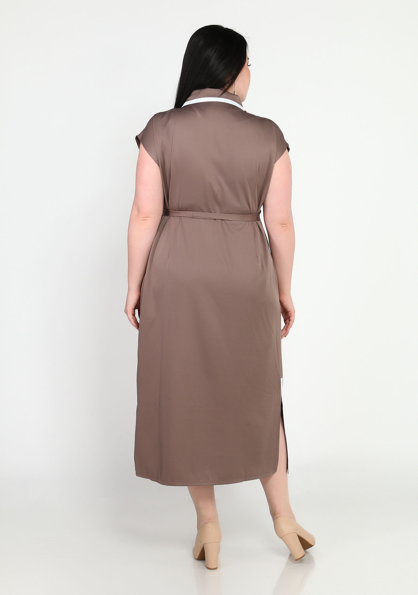 Платье с контрастной отделкой и поясом Elletto Life, размер 46, цвет коричневый - фото 4