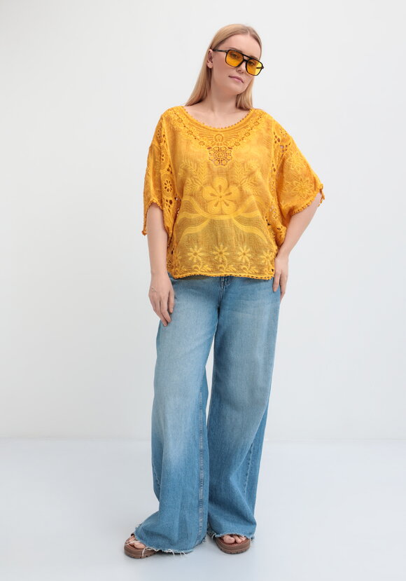 Блуза свободная с кружевным шитьем шир.  580, рис. 2