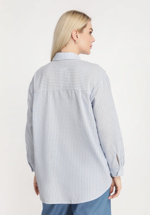 Рубашка в полоску с цветочной нашивкой шир.  580, рис. 4