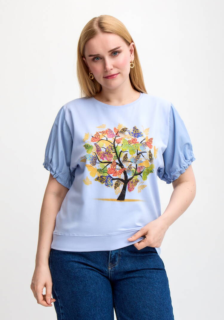 Блуза с ярким принтом и коротким рукавом шир.  750, рис. 4