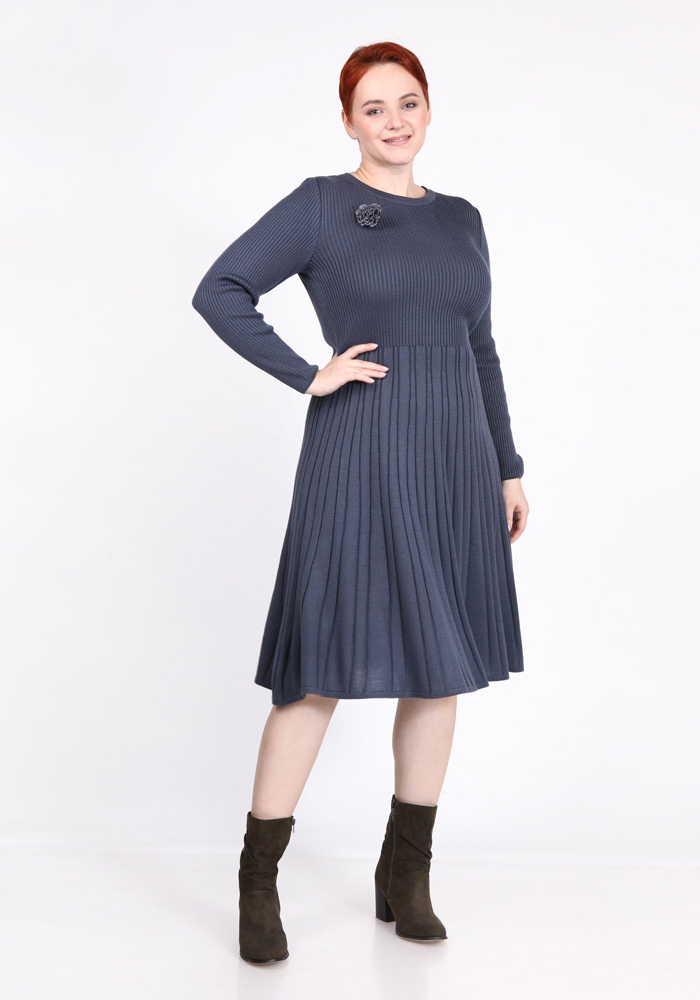 Платье в вертикальную полоску Vivawool, размер 48, цвет темно-серый - фото 2