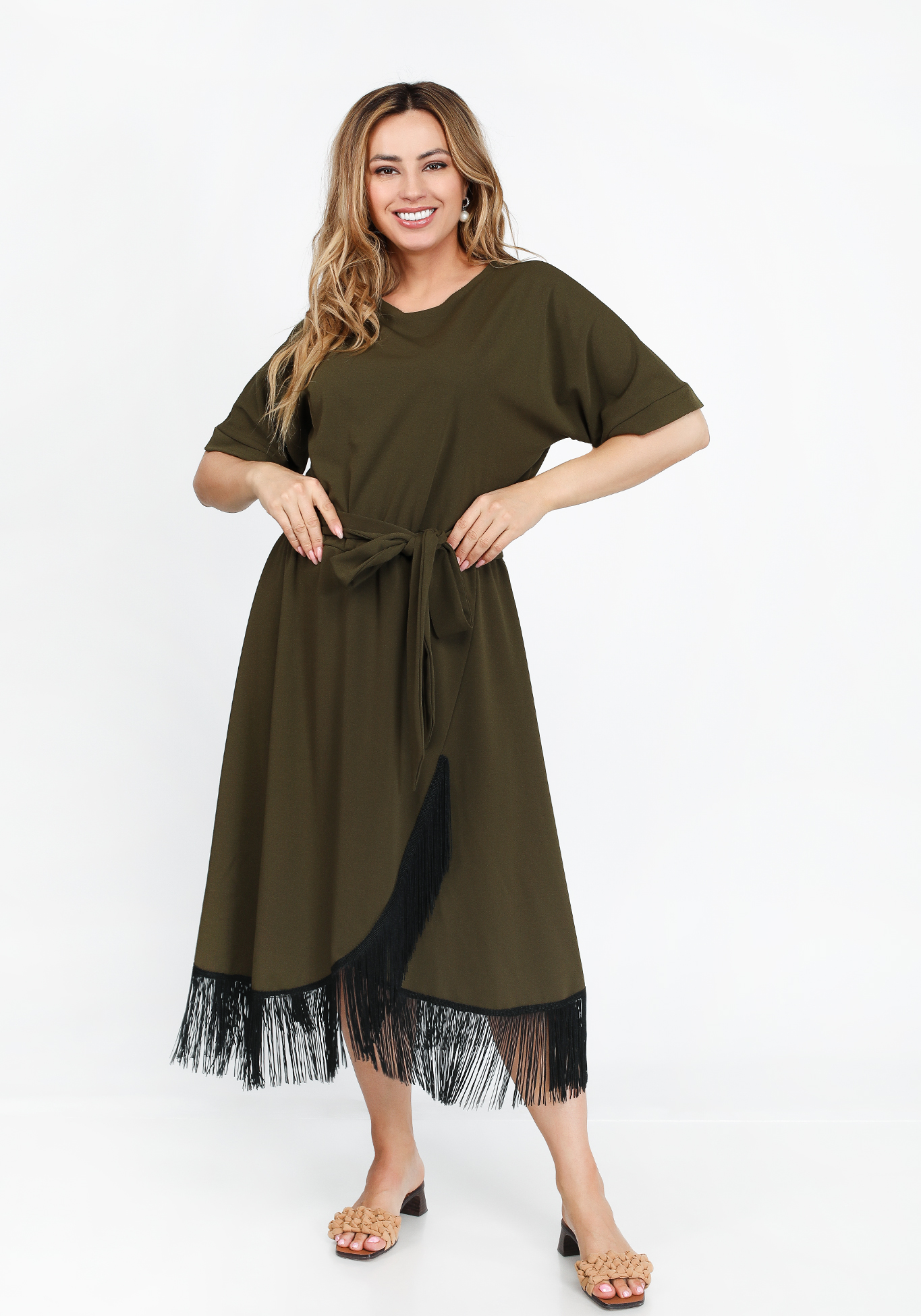 

Платье с бахромой по низу изделия, Зеленый