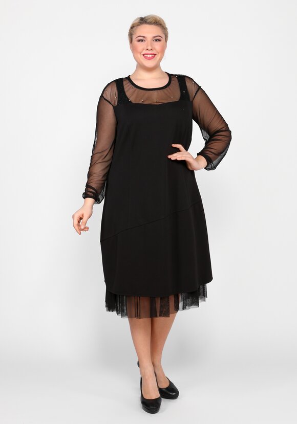 Платье прямого кроя с декоративной сеткой шир.  580, рис. 1