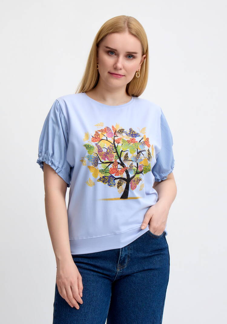 Блуза с ярким принтом и коротким рукавом шир.  750, рис. 1