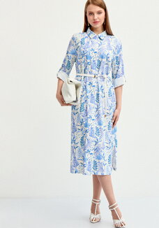 Платье-рубашка изо льна с принтом