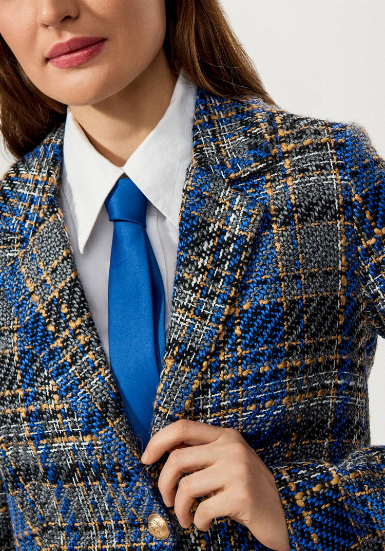 Пиджак из твида в клетку на подкладе шир.  750, рис. 24