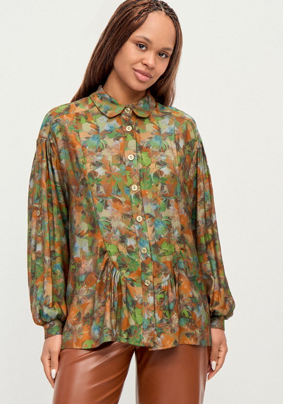 Блуза из ткани с акварельным принтом шир.  580, рис. 12