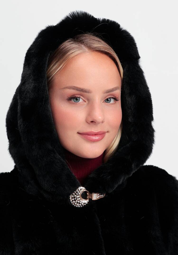 Шуба фактурная с капюшоном и брошью шир.  750, рис. 5