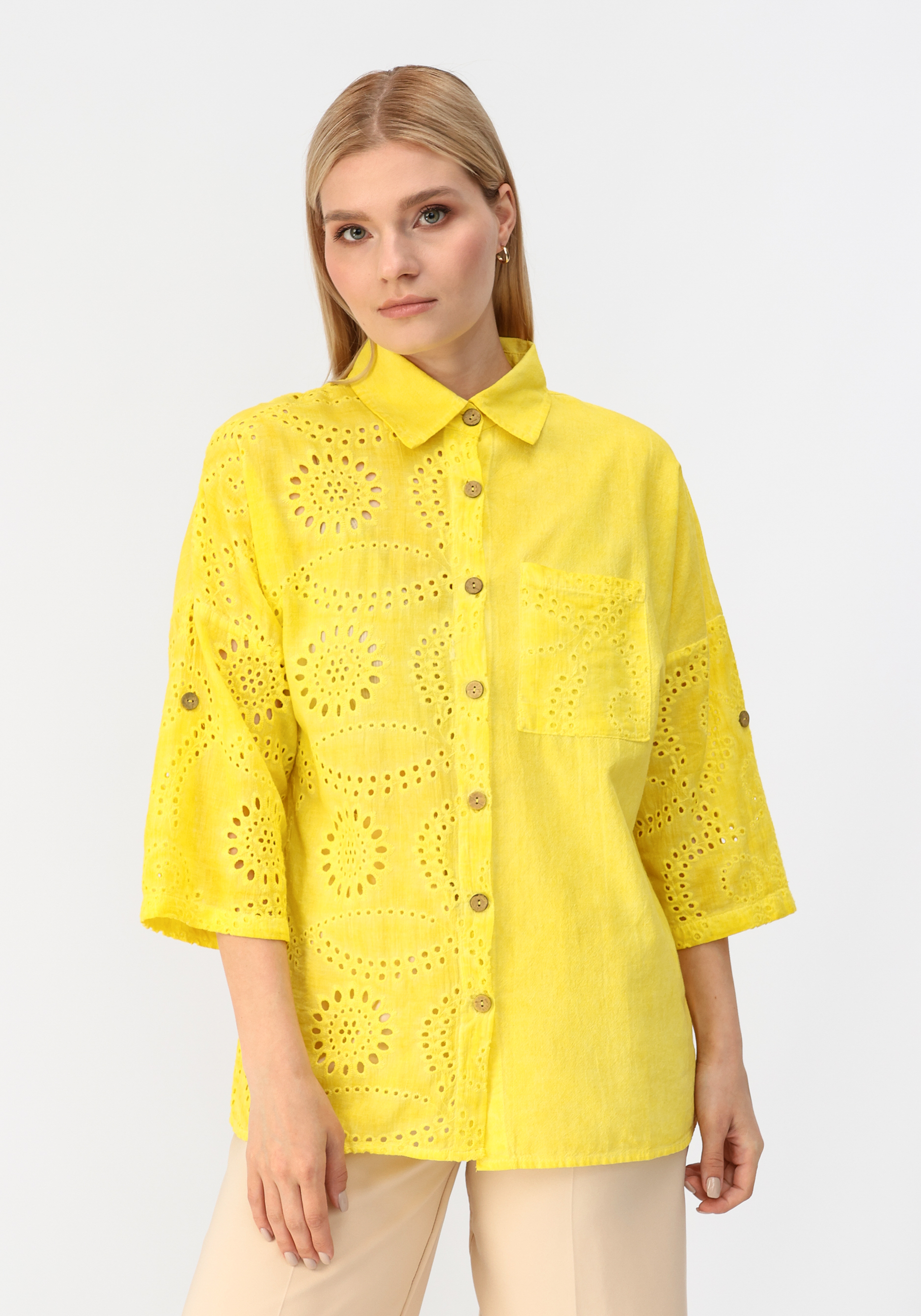Рубашка с патами Alina Collection, размер 56, цвет желтый