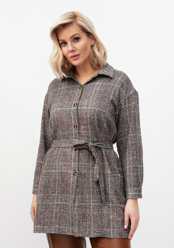 Рубашка в клетку удлиненная с поясом шир.  580, рис. 4