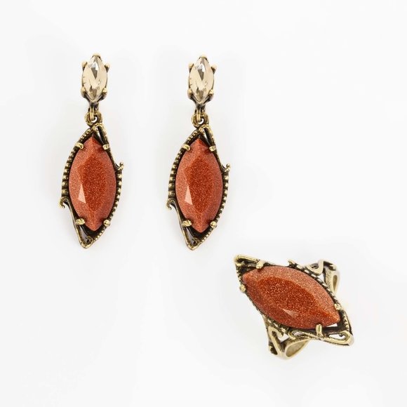 Комплект (серьги, кольцо) Капля авантюрина шир.  580, рис. 7