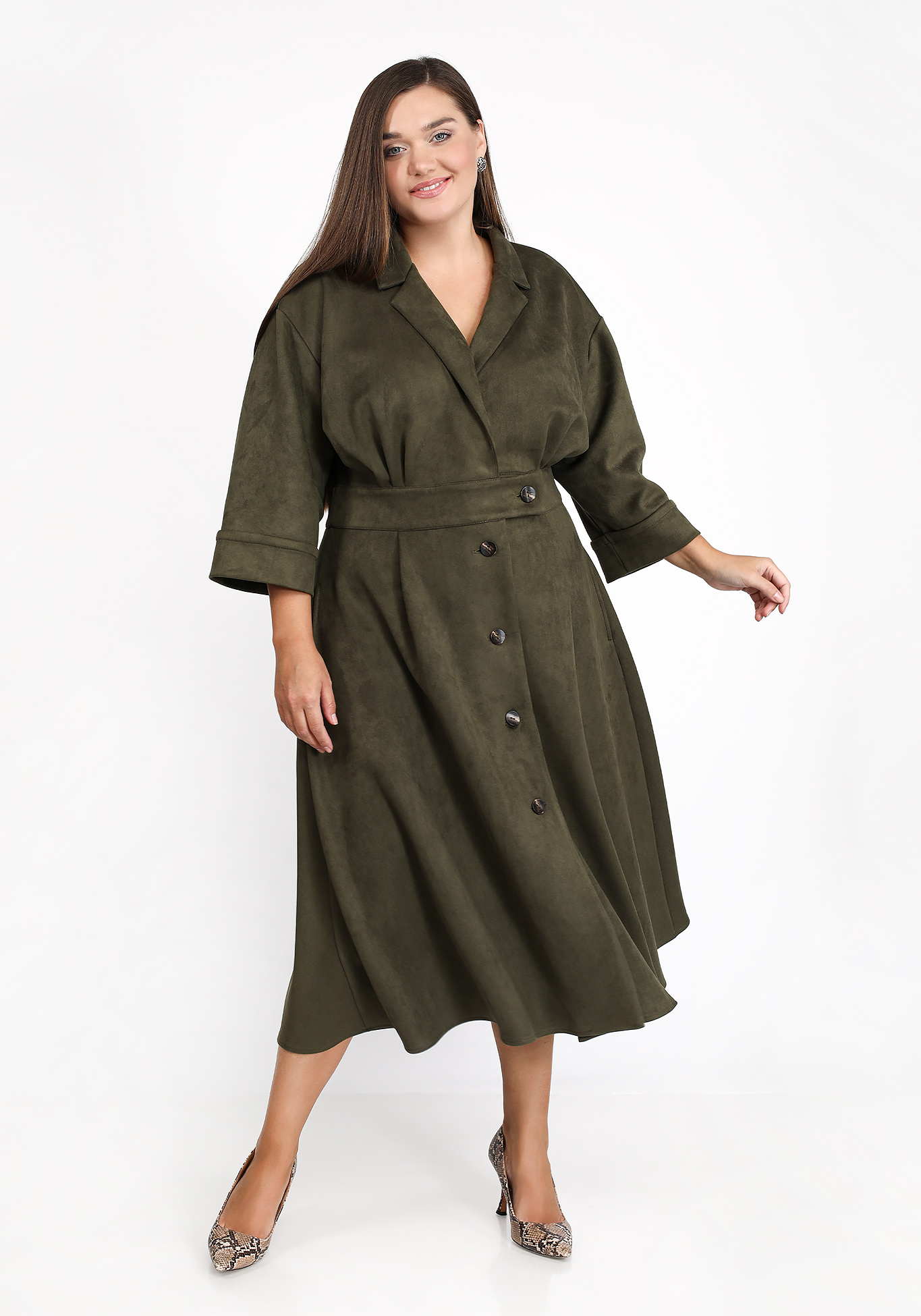 

Платье замшевое на пуговицах, Хаки