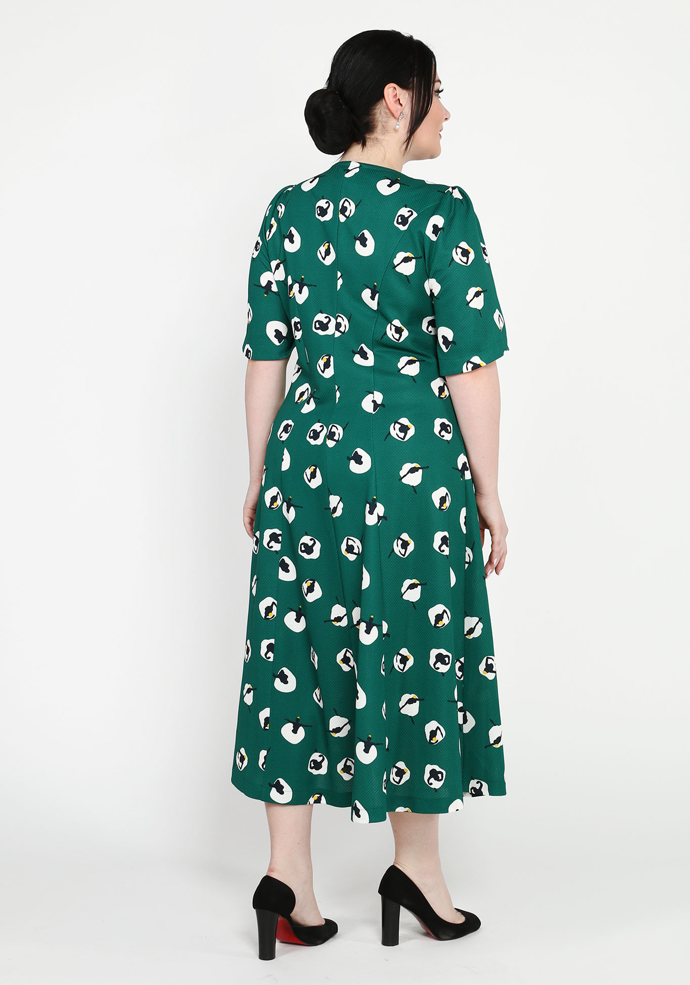 Платье с принтом и контрастными рукавами GalaGrosso, размер 50, цвет бело-зеленый - фото 3