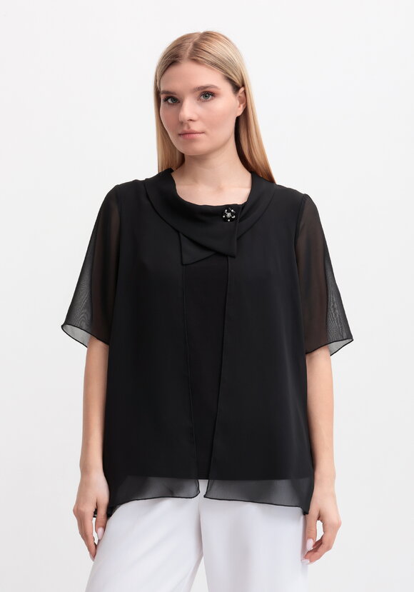 Блуза на запах с брошью шир.  580, рис. 9