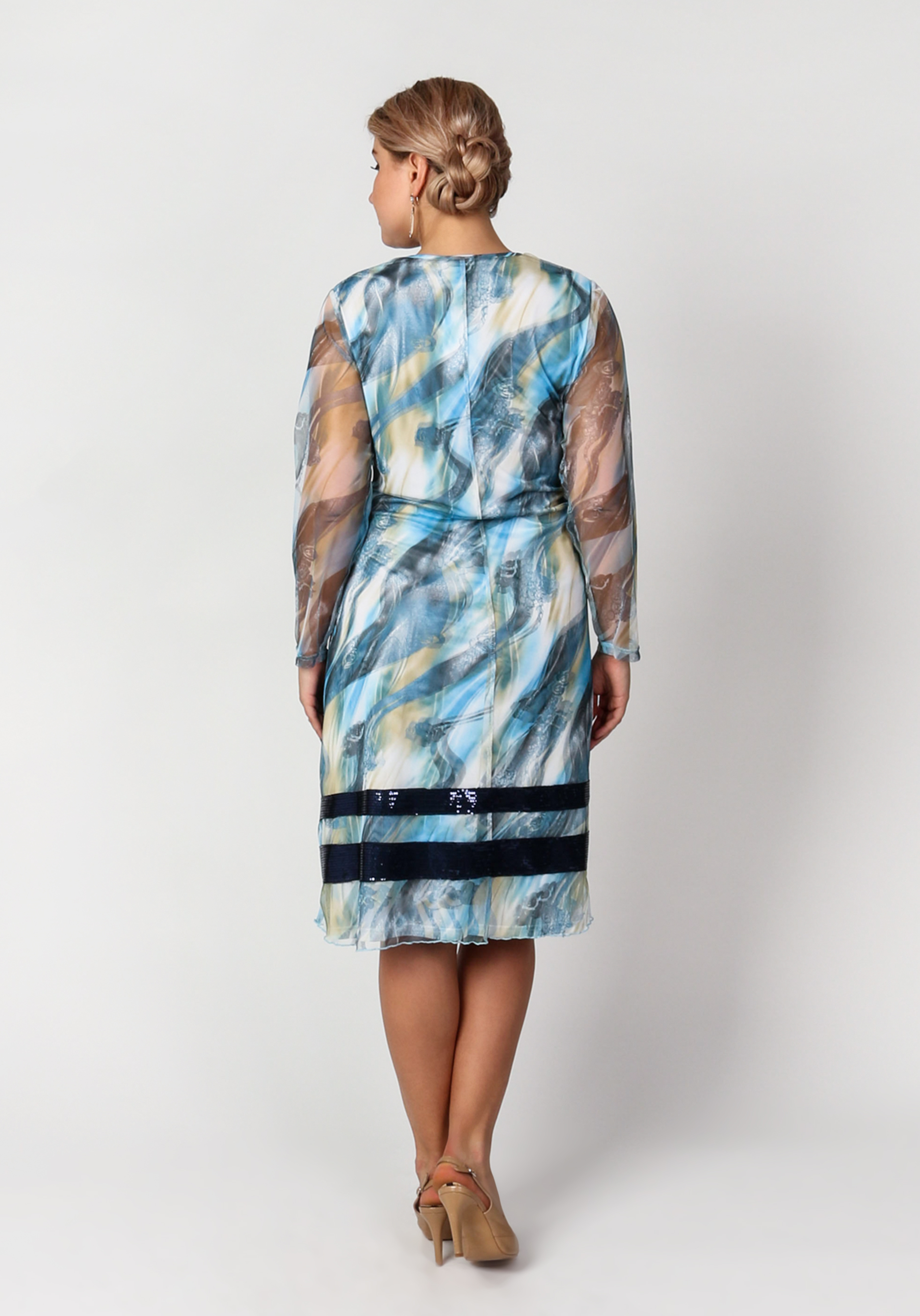 Платье с ажурными вставками GalaGrosso, размер 52, цвет синий - фото 3