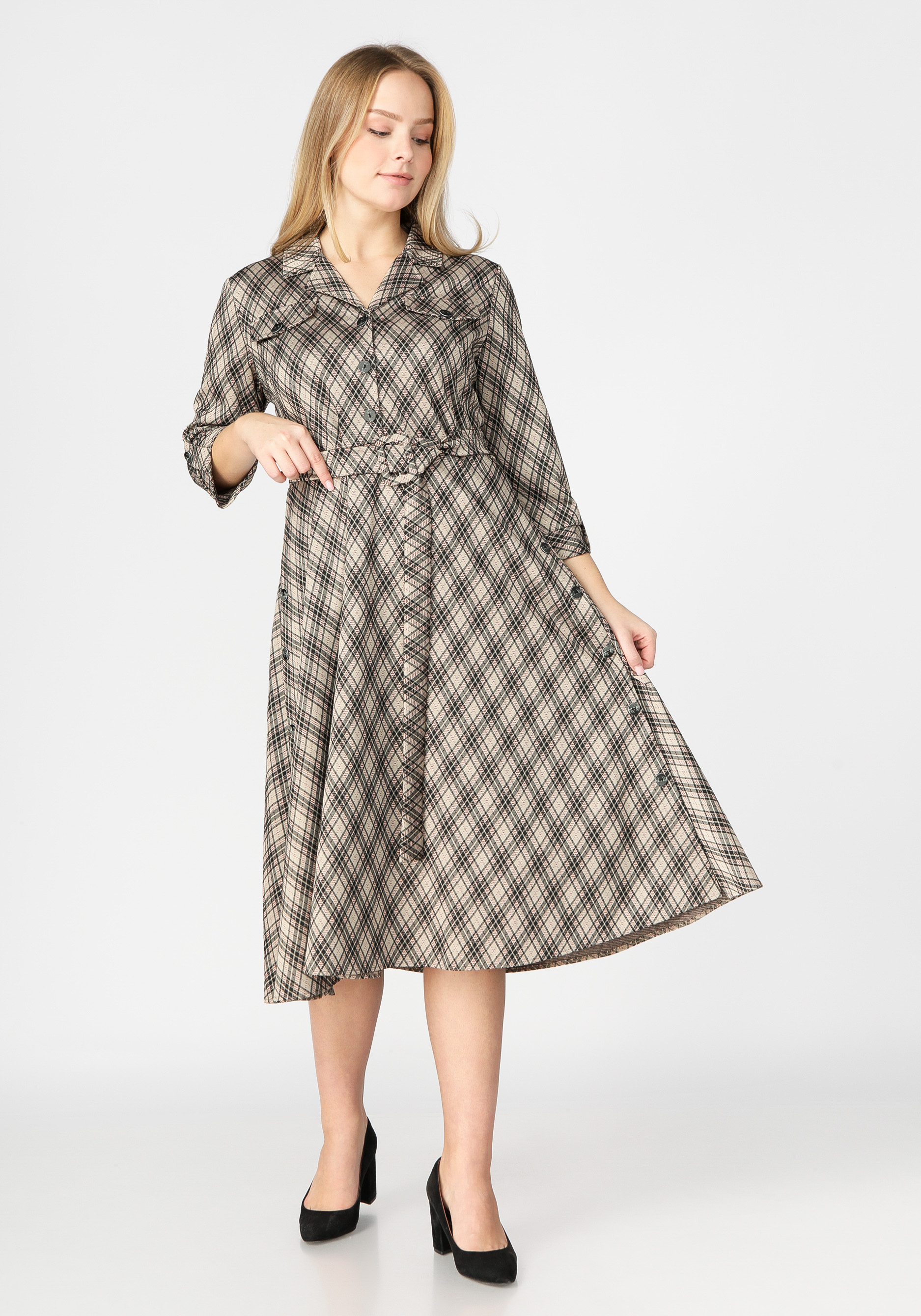 Платье миди с поясом VeraVo, размер 58, цвет серый - фото 1