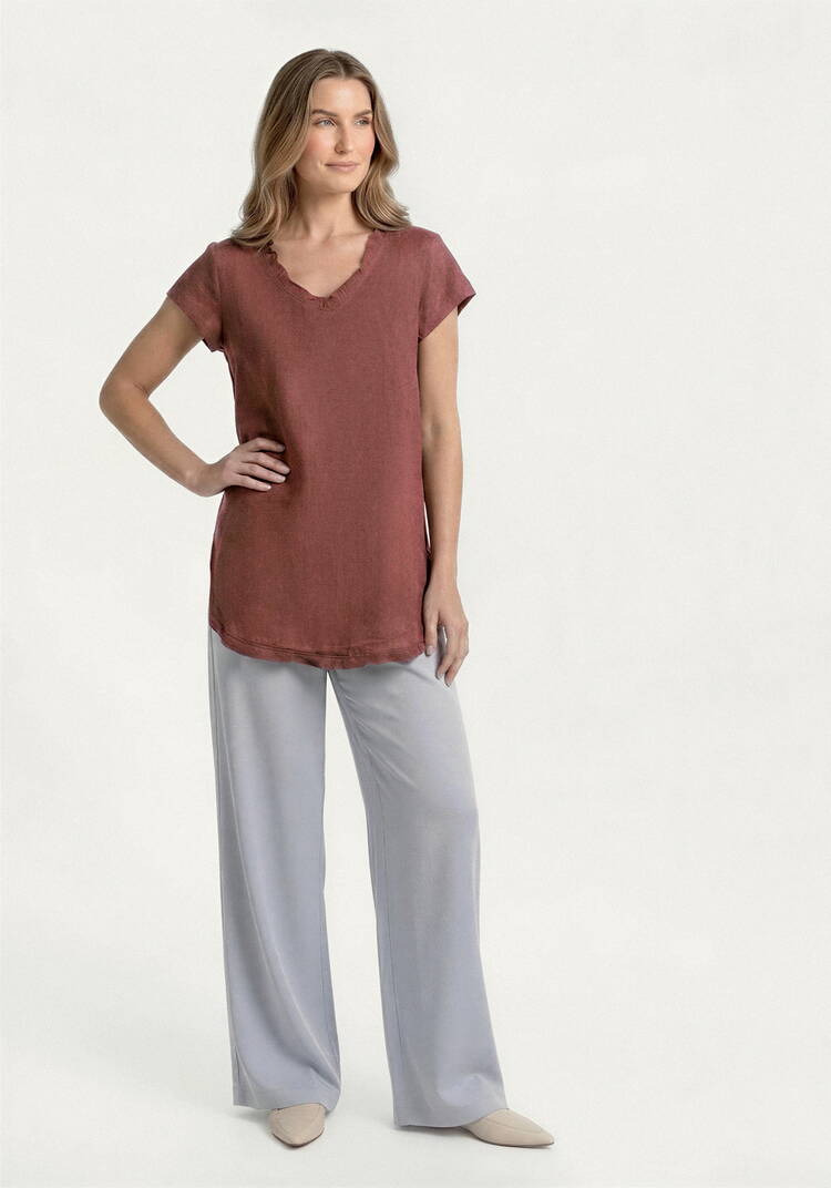 Топ изо льна с коротким рукавом и бахромой шир.  750, рис. 10