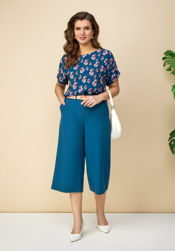 Брюки-кюлоты однотонные широкие шир.  580, рис. 11