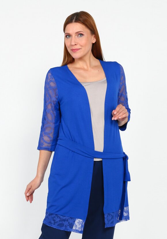 Кардиган с кружевными вставками и поясом шир.  580, рис. 12