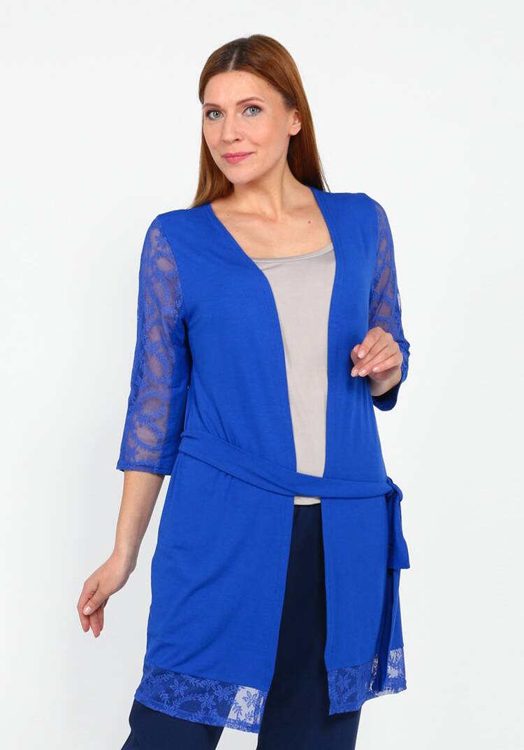 Кардиган с кружевными вставками и поясом шир.  750, рис. 12