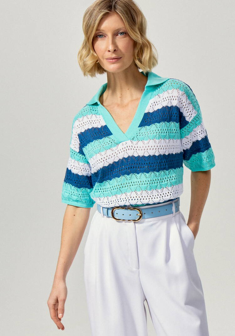 Джемпер-поло ажурный в полоску шир.  750, рис. 16