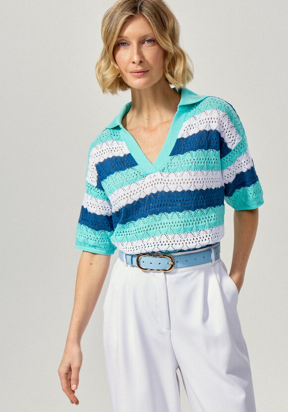 Джемпер-поло ажурный в полоску шир.  580, рис. 16