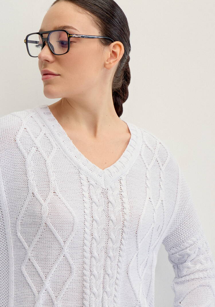 Джемпер женский с рисунком косы и араны шир.  750, рис. 13