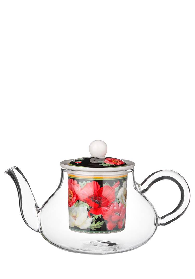 Чайник стеклянный с фарфоровым ситом Маки шир.  750, рис. 1