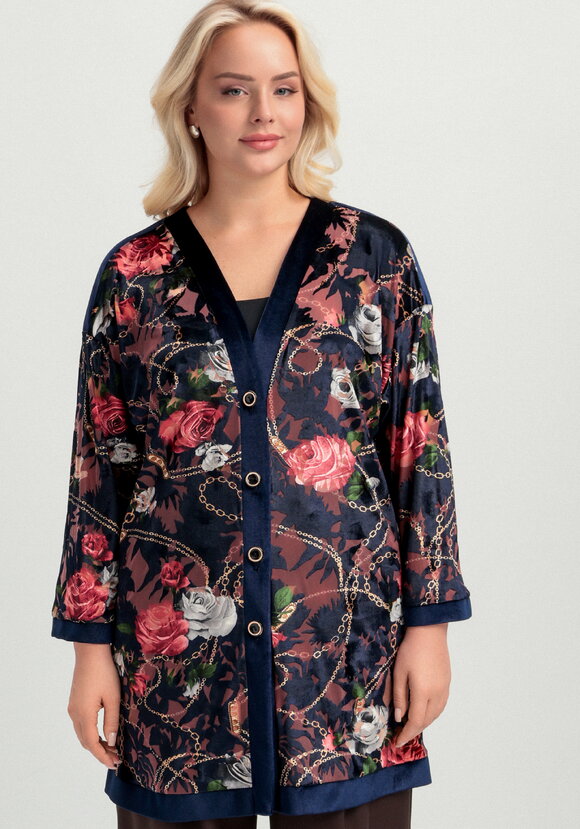 Кардиган из бархата с цветочным принтом шир.  580, рис. 4