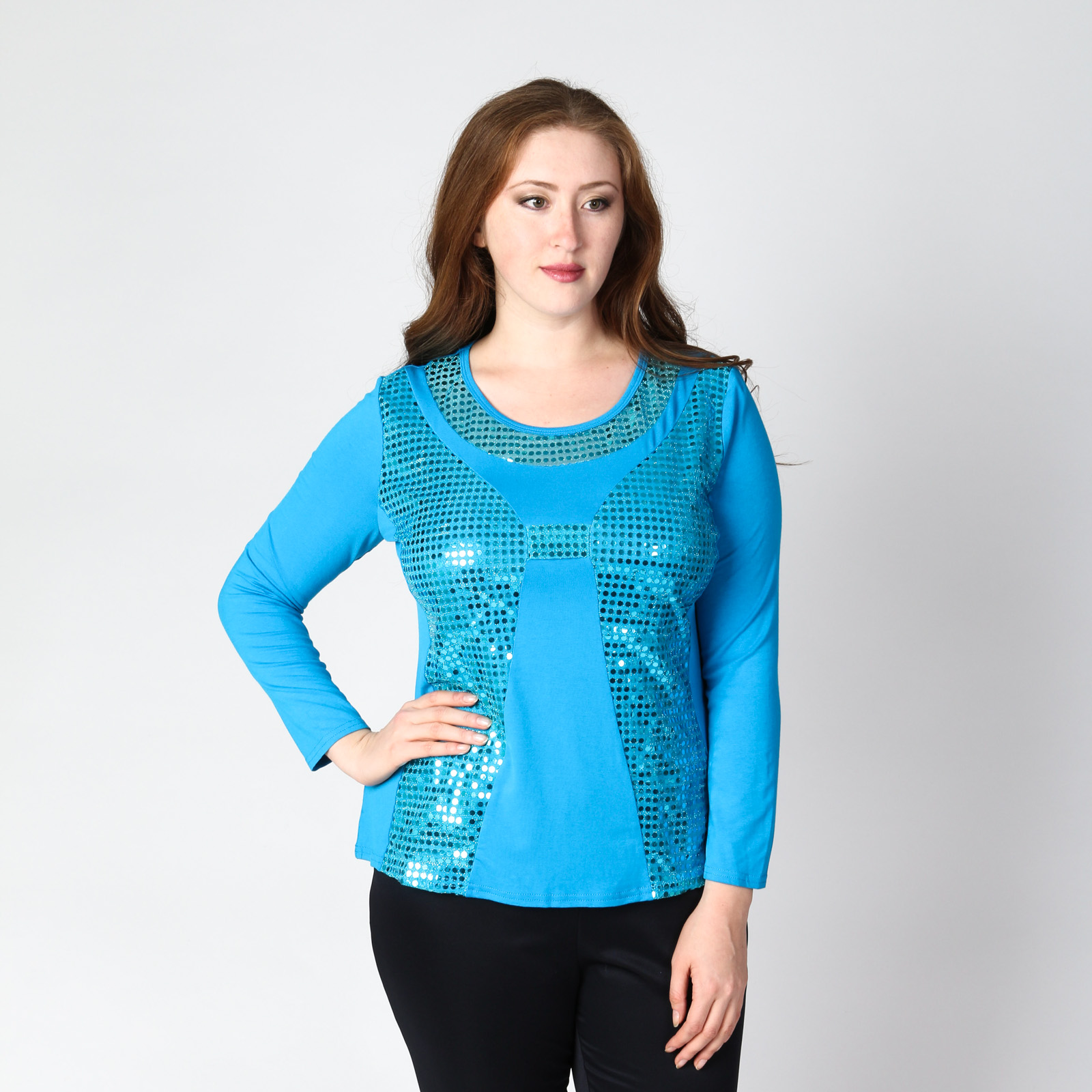Блузка с оригинальными вставками Bianka Modeno, размер 52, цвет голубой - фото 9