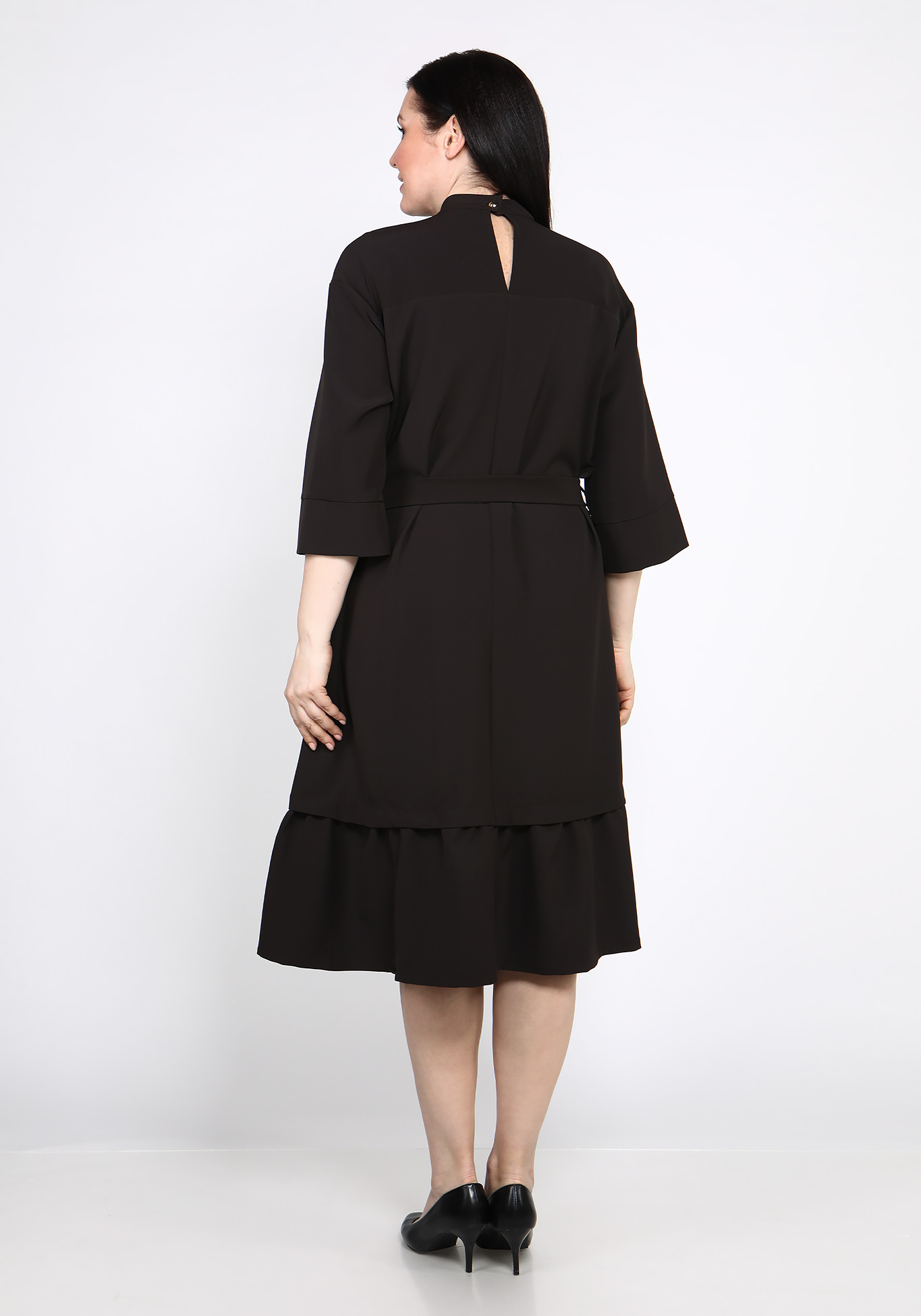 Платье свободного кроя с воланом GalaGrosso, размер 50, цвет темно-коричневый - фото 3