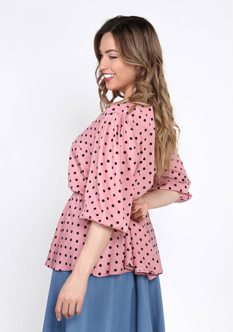 Блуза с баской в горошек шир.  750, рис. 3