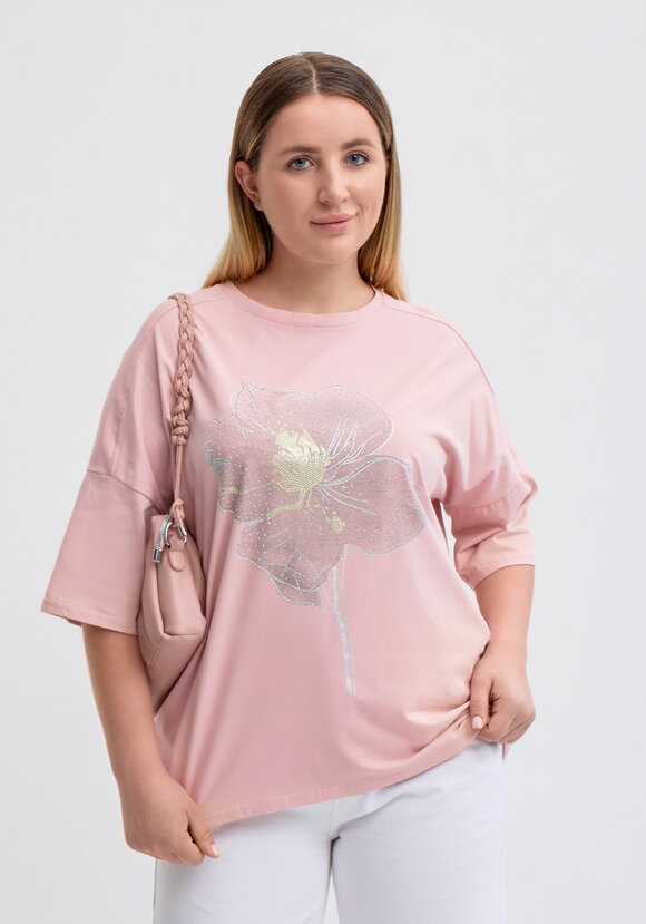 Футболка с цветочным принтом и стразами шир.  580, рис. 16