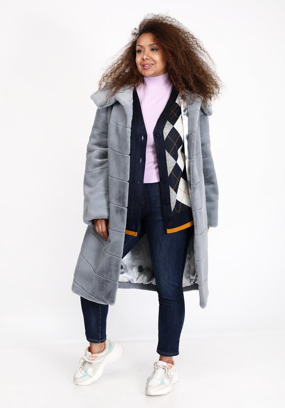 Шуба из эко норки с капюшоном шир.  580, рис. 5