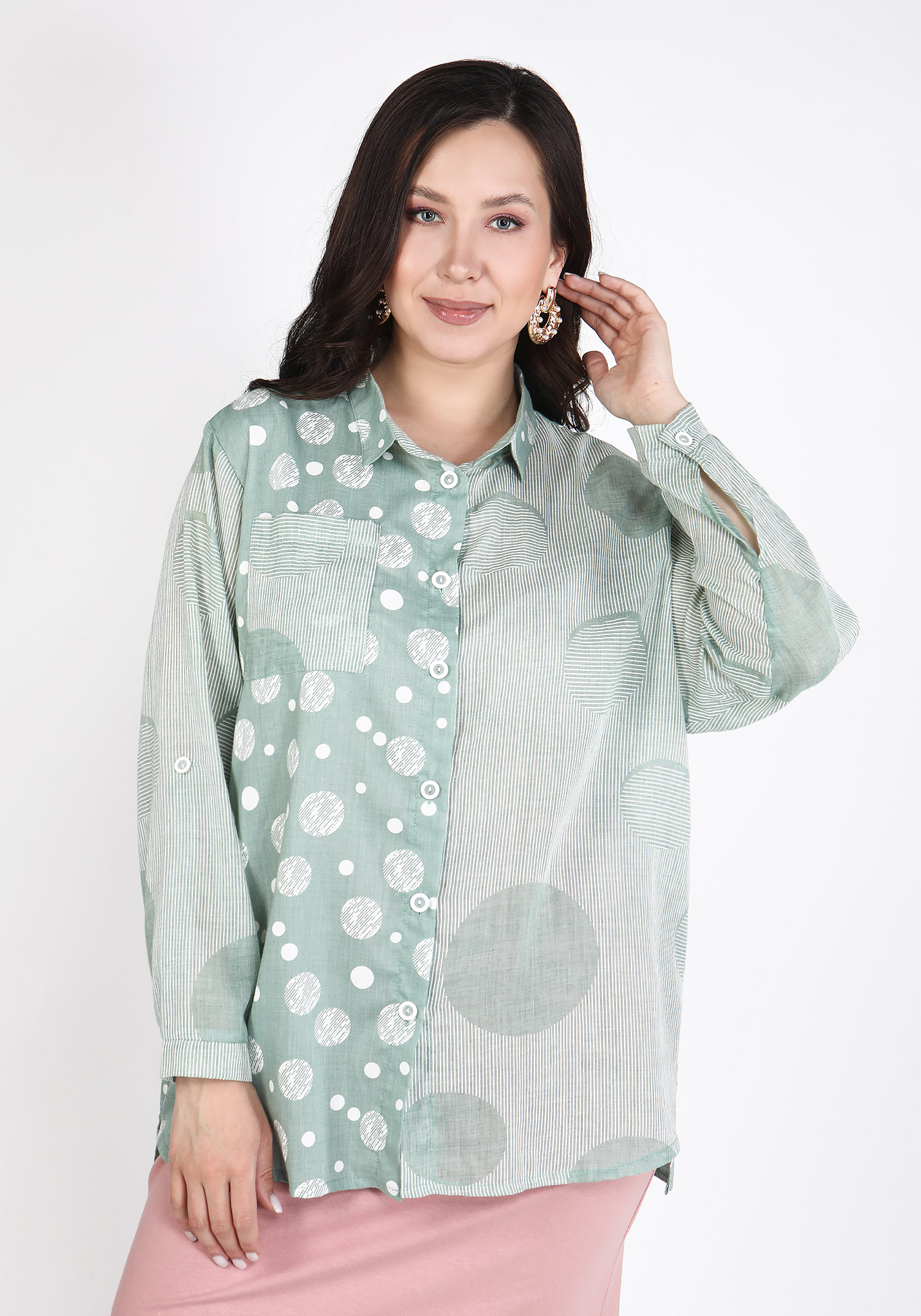 Блузка прямая из комбинированной ткани