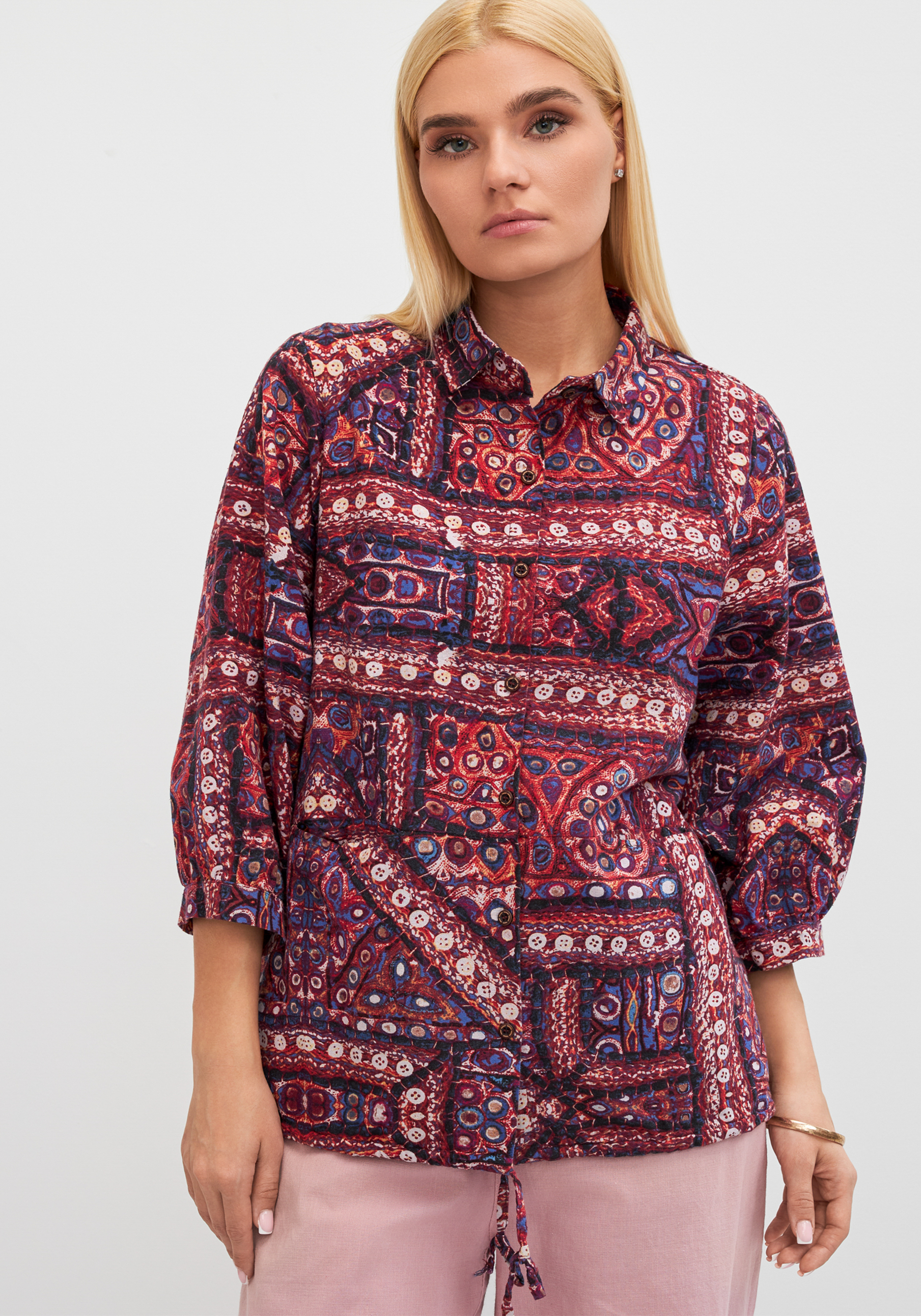 Блуза на кулиске с принтом Жанна