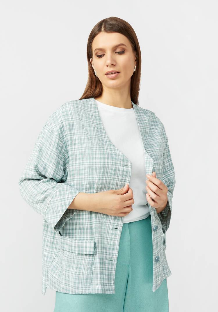 Пиджак в клетку из хлопка шир.  750, рис. 6