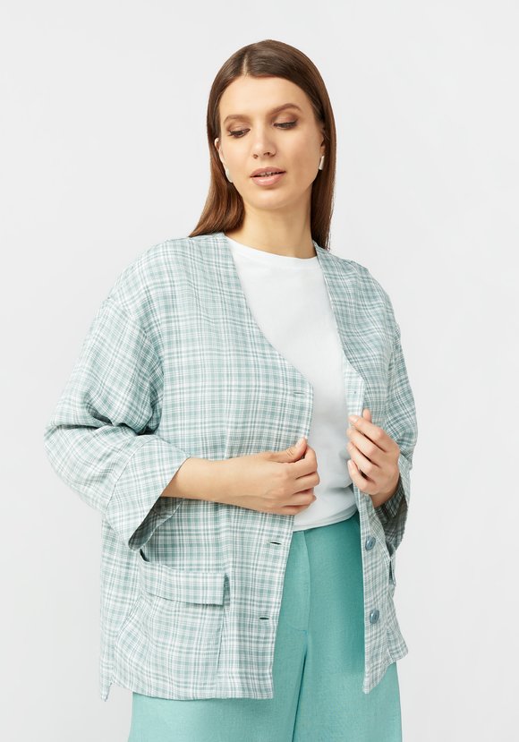 Пиджак в клетку из хлопка шир.  580, рис. 6