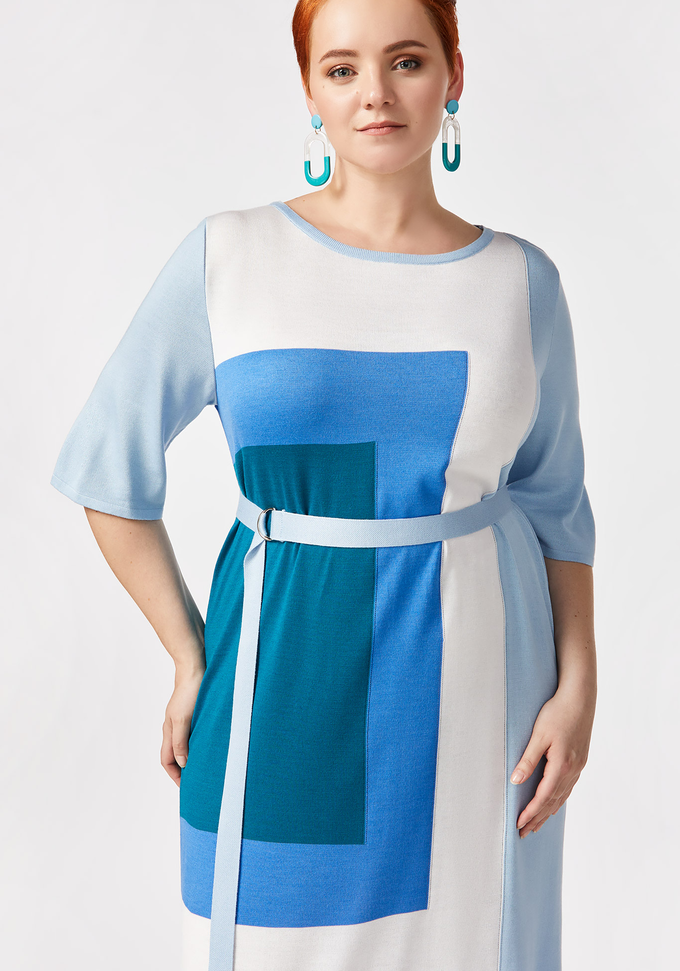 Платье с принтом "коллор блок" Vivawool, размер 42, цвет голубой - фото 4