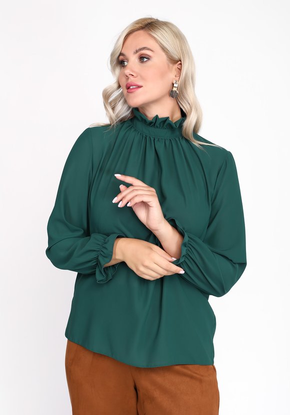 Блуза однотонная с застежкой на пуговицу шир.  580, рис. 1