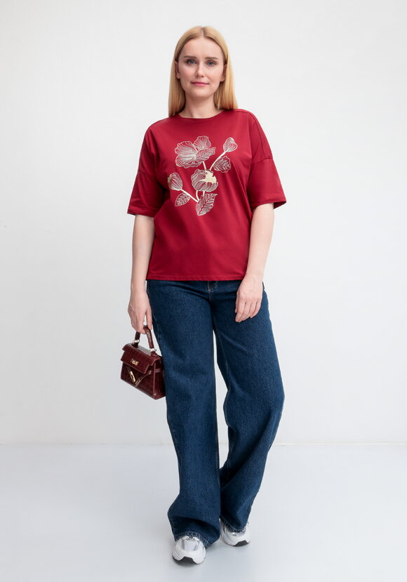 Футболка с принтом Золотой цветок шир.  580, рис. 7