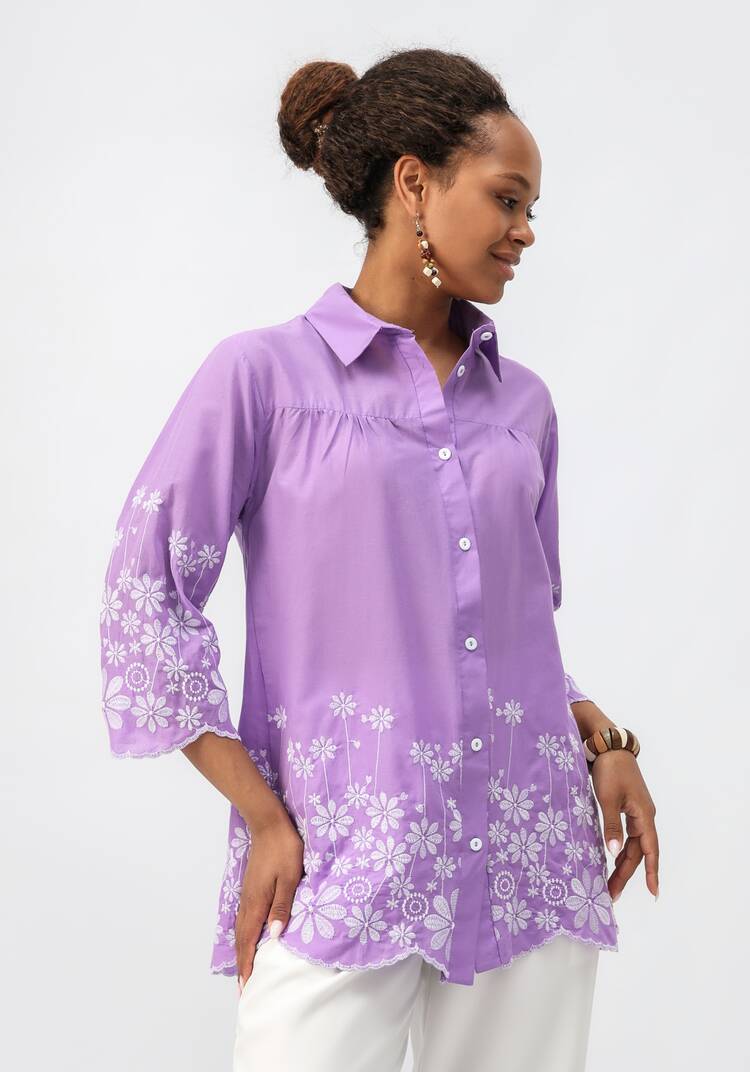 Блуза с цветочной вышивкой на пуговицах шир.  750, рис. 29