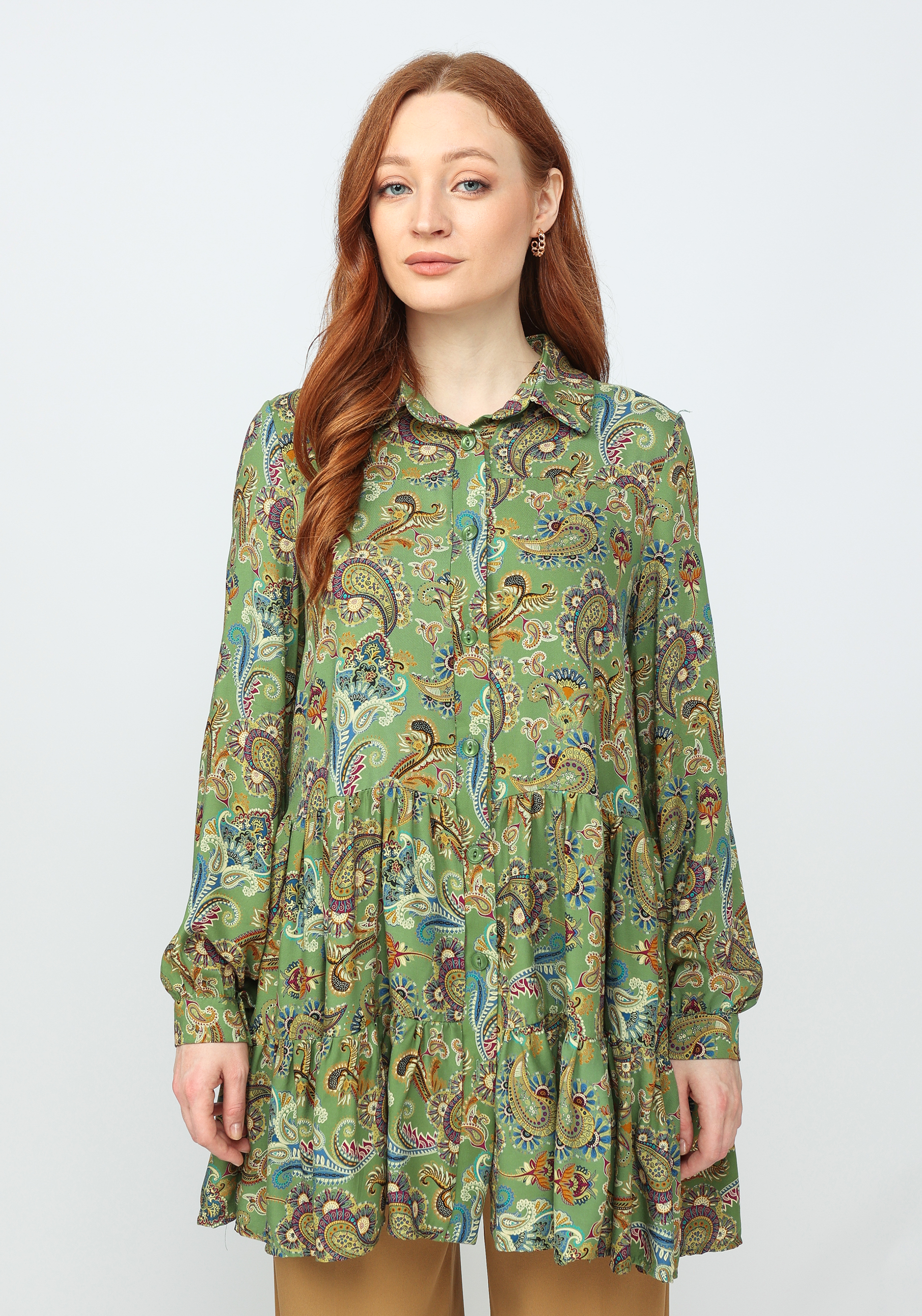 Блуза свободного кроя с ярусами Frida, цвет зеленый, размер 58-60 - фото 10
