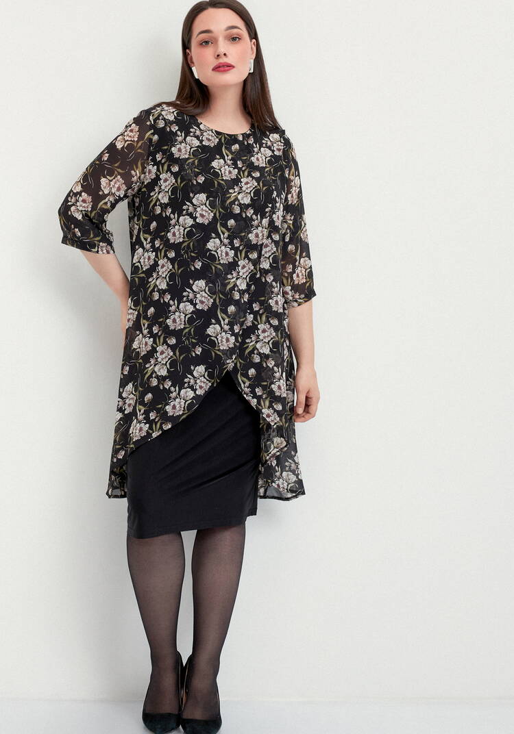 Платье в цветочный принт с шифоном шир.  750, рис. 7