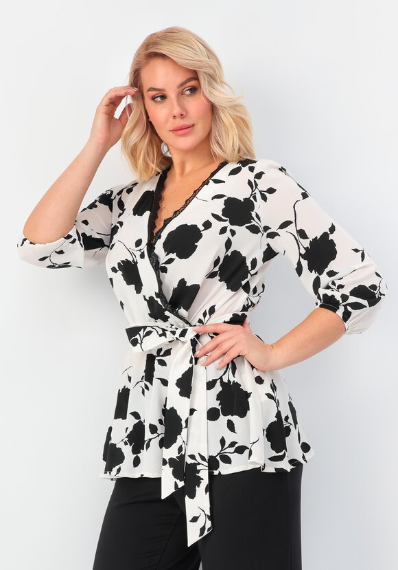 Блуза на запах с кружевом шир.  580, рис. 10