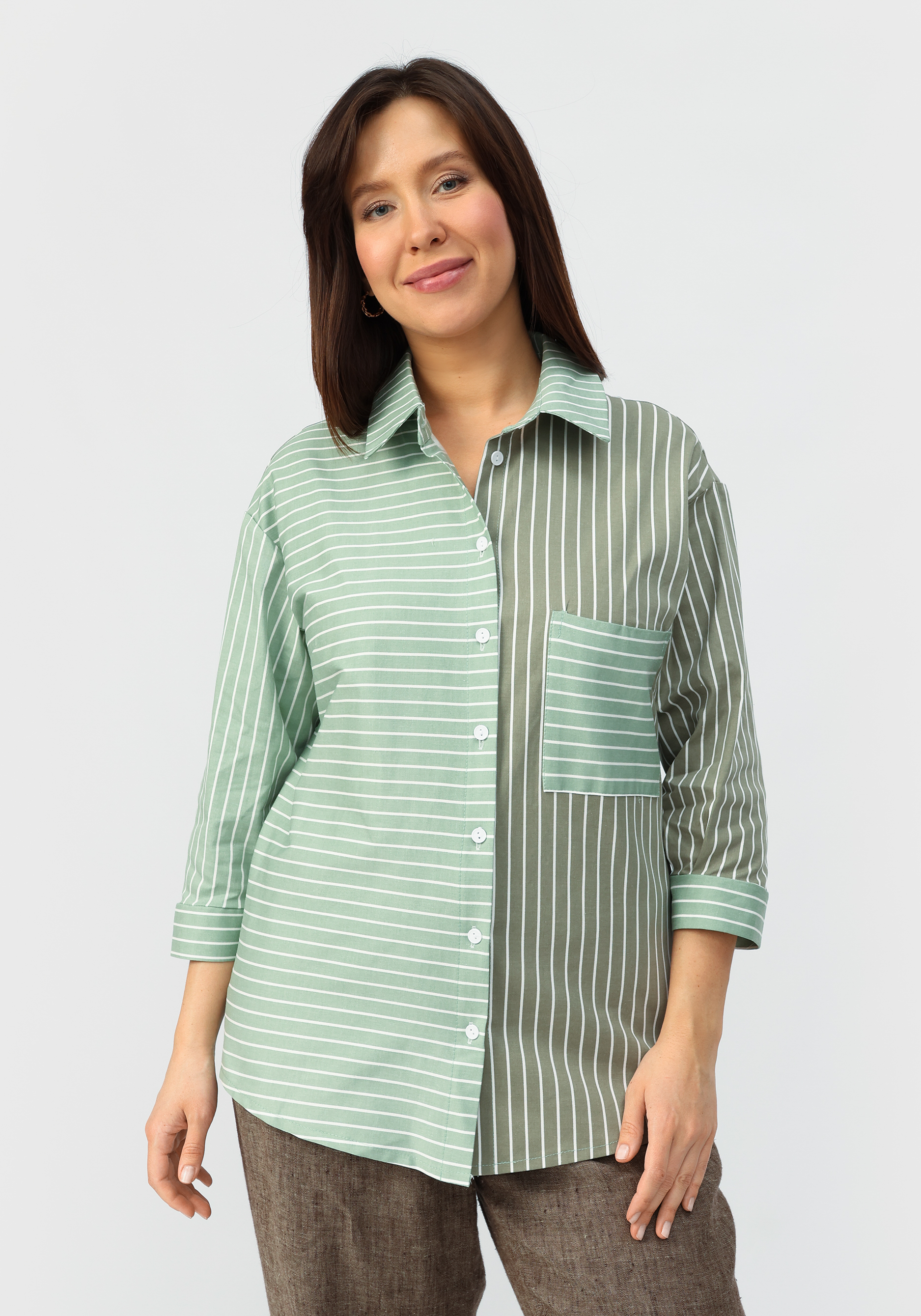 Рубашка в полоску колор-блок VeraVo, размер 50, цвет бежевый