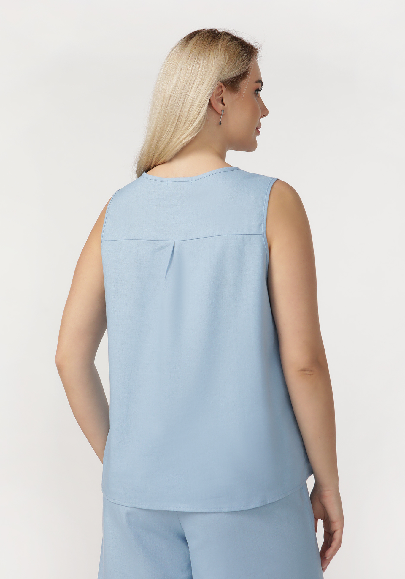 Блуза без рукавов с круглым вырезом, размер 64, цвет голубой - фото 9