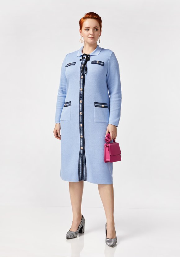 Платье миди с бархатной завязкой на горловине шир.  580, рис. 10