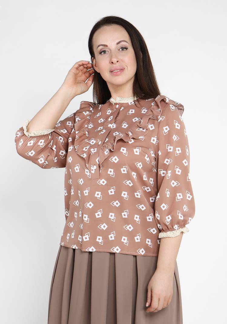 Блуза с пуговицами и кружевной отделкой шир.  750, рис. 2